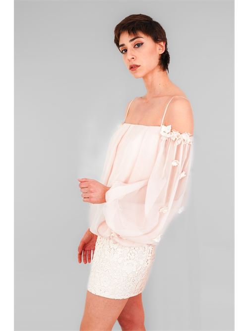 Abito in chiffon e macrame' D'Andrea collection | 25028WHITE OPAL